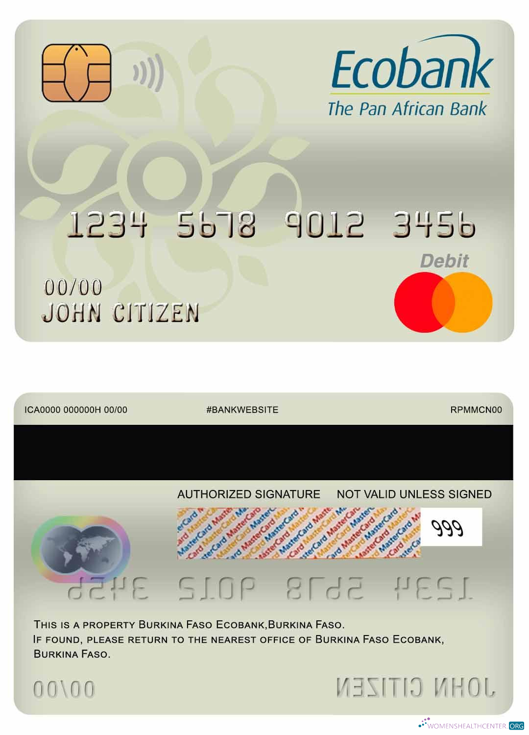 Professionelle Herunterladen Burkina Faso Ecobank Bank Mastercard Debit Karte Photoshop Vorlage
