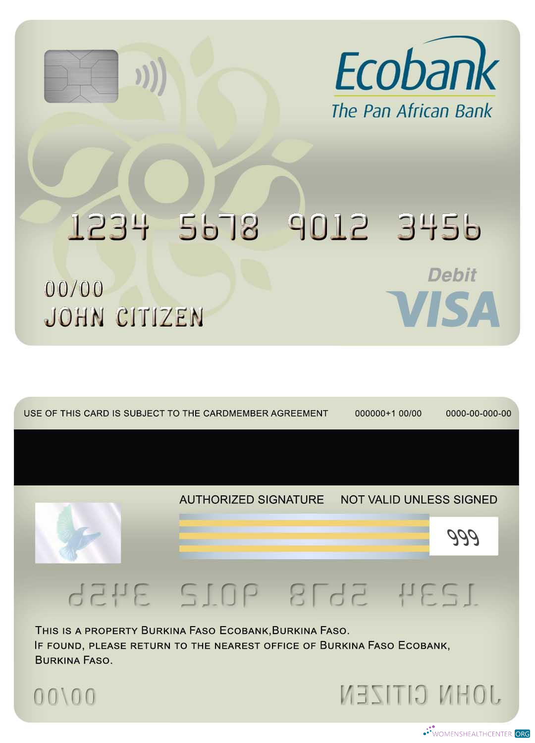 Realistische Herunterladen Burkina Faso Ecobank Bank Visa Debit Karte Photoshop Vorlage