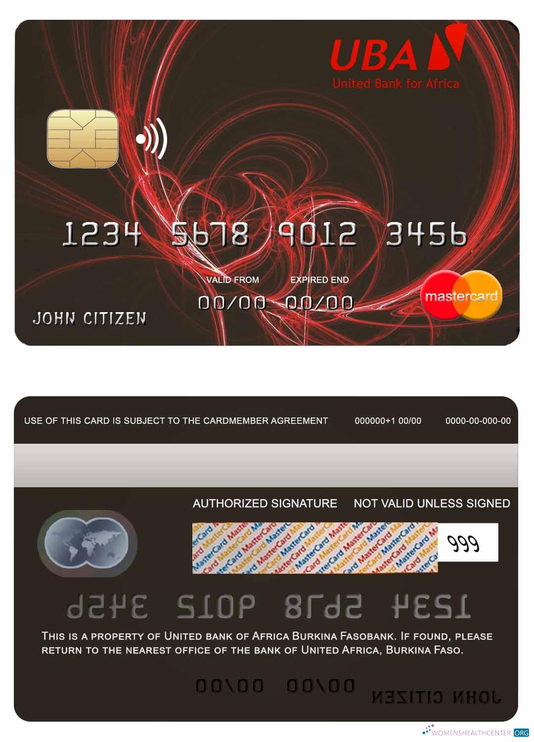 Hochwertige Herunterladen Burkina Faso Vereint Bank Africa Mastercard Photoshop Vorlage