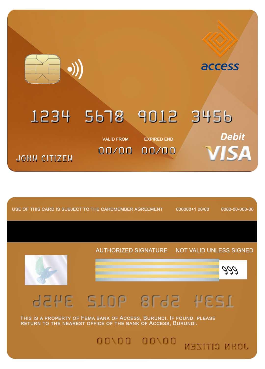 Professionelle Herunterladen Burundi Access Bank Visa Karte Photoshop Vorlage