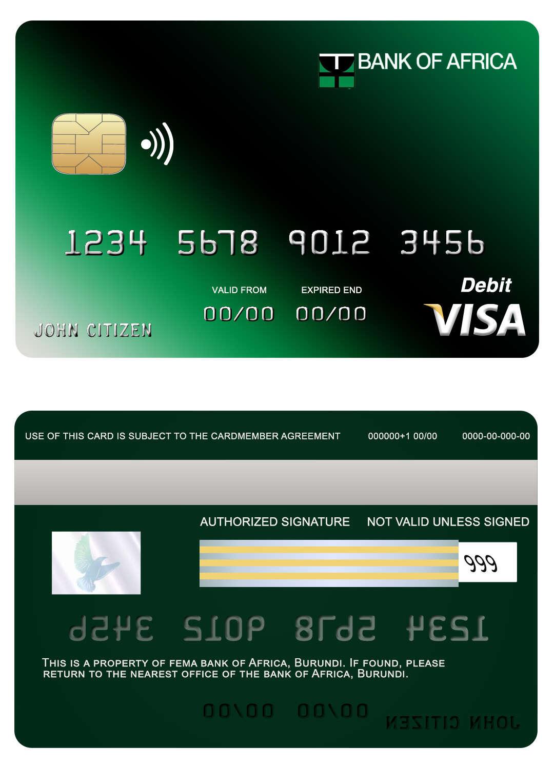 Realistische Herunterladen Burundi Africa Bank Visa Karte Photoshop Vorlage