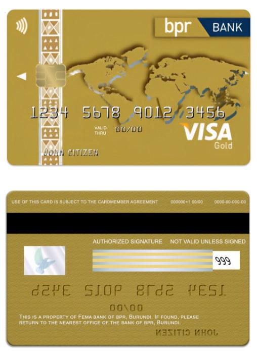 Realistische Herunterladen Burundi BPR Bank Visa Gold Kredit Karte Photoshop Vorlage