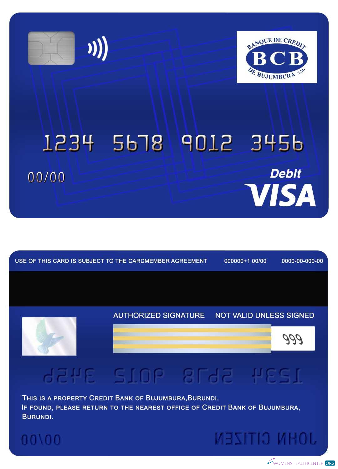 Editierbare Herunterladen Burundi Kredit Bank von Bujumbura Visa Debit Karte Photoshop Vorlage
