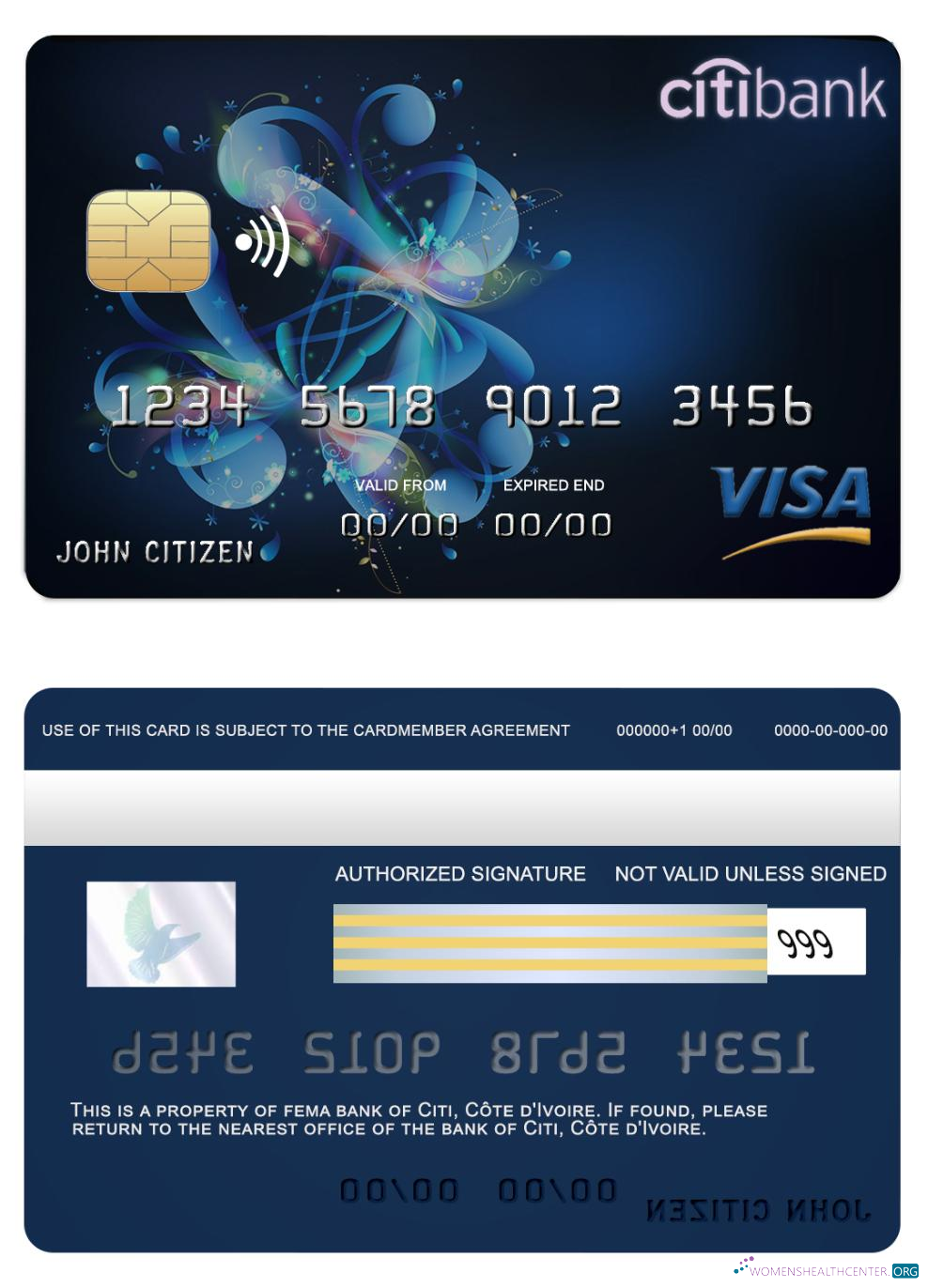 Realistische Herunterladen Côte D'Ivoire Citi Bank Visa Karte Photoshop Vorlage