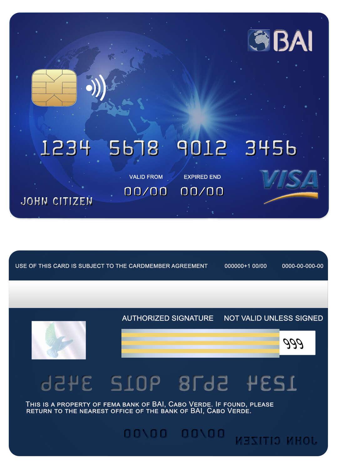 Professionelle Herunterladen Kap Verde BAI Bank Visa Karte Photoshop Vorlage