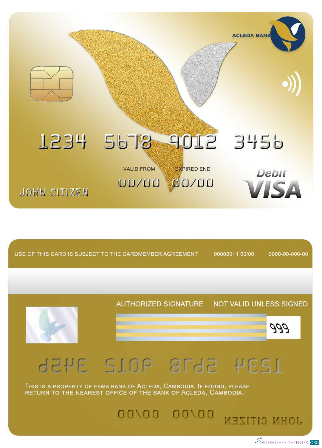 Editierbare Herunterladen Kambodscha Acleda Bank Visa Karte Photoshop Vorlage