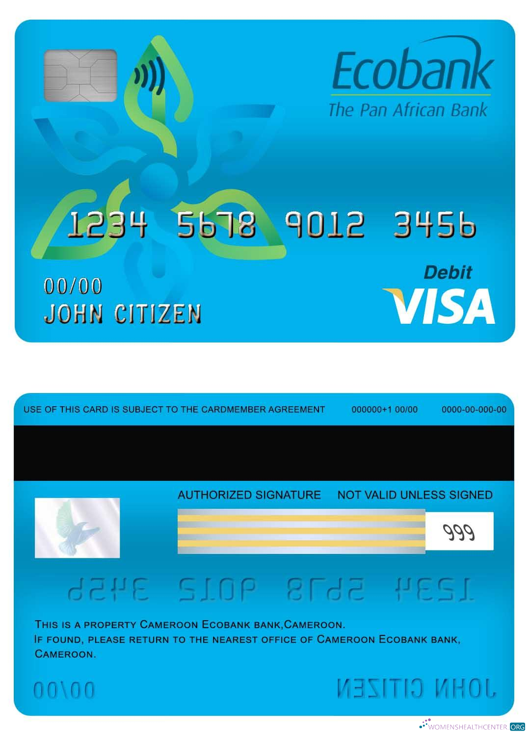 Realistische Herunterladen Kamerun Ecobank Bank Visa Debit Karte Photoshop Vorlage