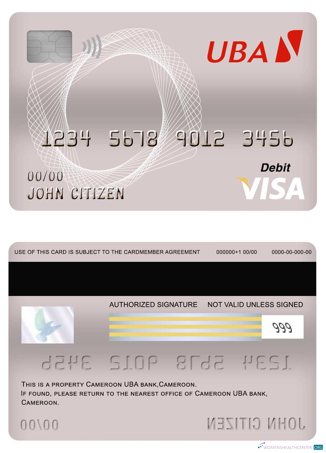Realistische Herunterladen Kamerun UBA Bank Visa Debit Karte Photoshop Vorlage
