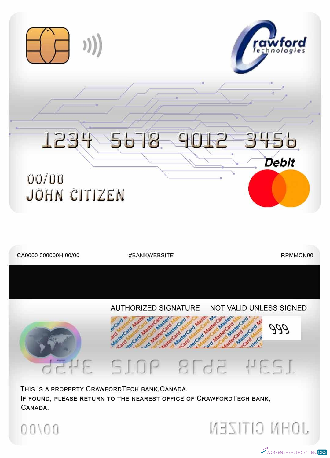 Hochwertige Herunterladen Kanada Crawfordtech Bank Mastercard Debit Karte Photoshop Vorlage