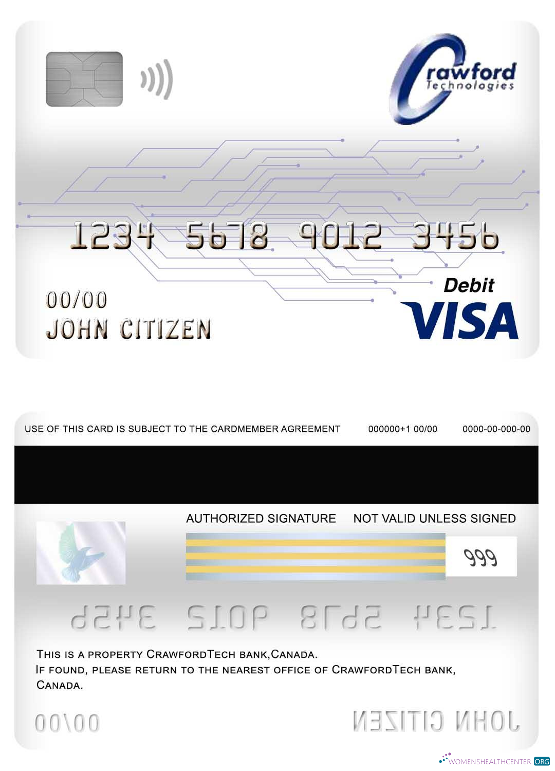 Realistische Herunterladen Kanada Crawfordtech Bank Visa Debit Karte Photoshop Vorlage