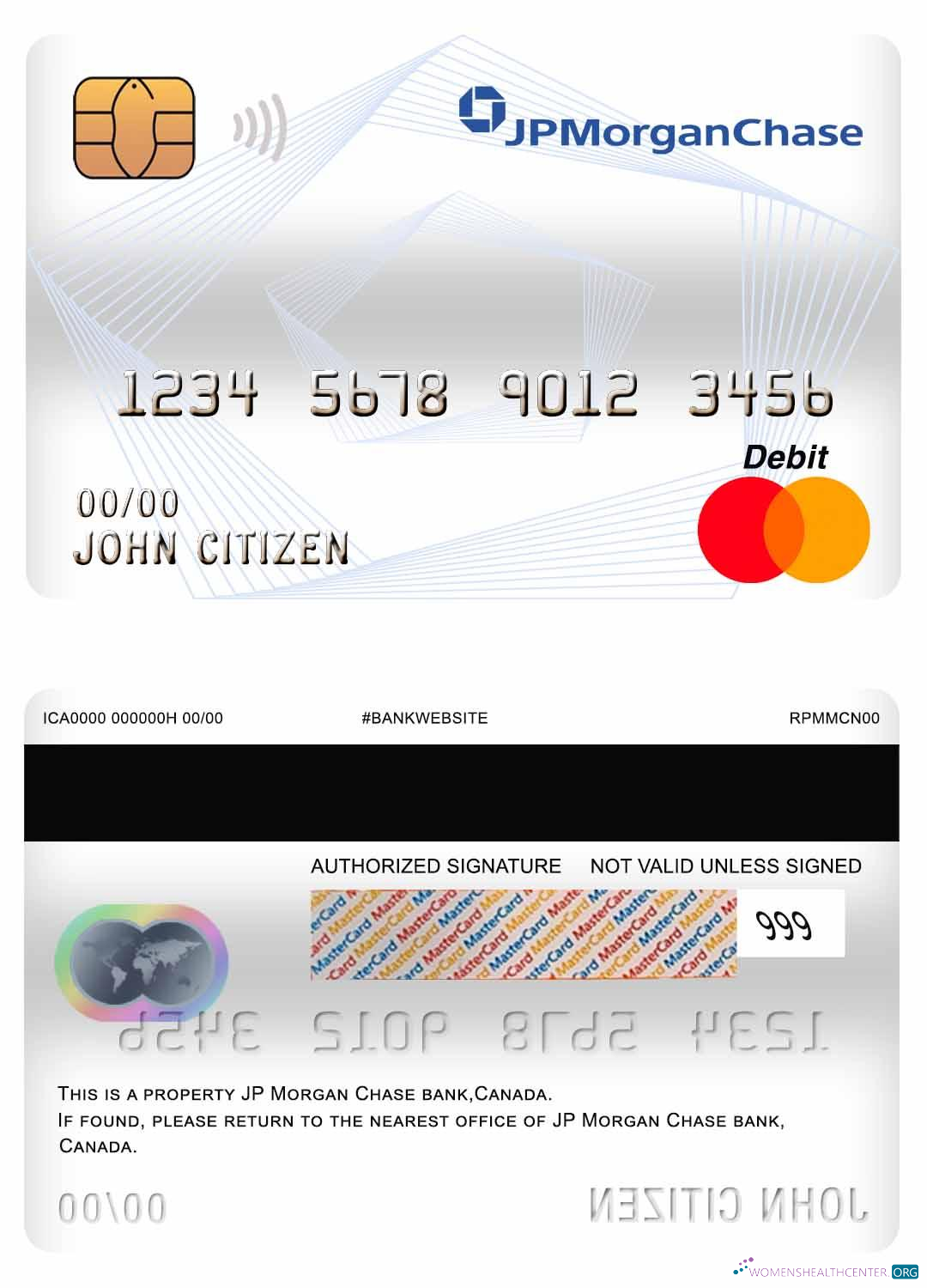 Hochwertige Herunterladen Kanada JP Morgan Chase Bank Mastercard Debit Karte Photoshop Vorlage