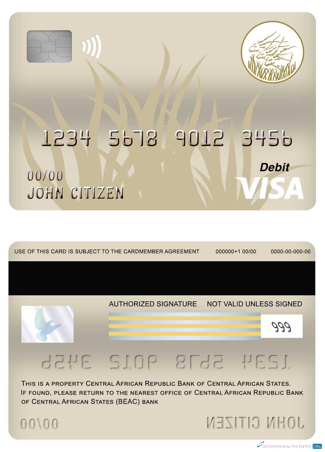 Professionelle Herunterladen Zentralafrikanische Republik Bank von Zentral African States (BEAC) Bank Visa Debit Karte Photoshop Vorlage