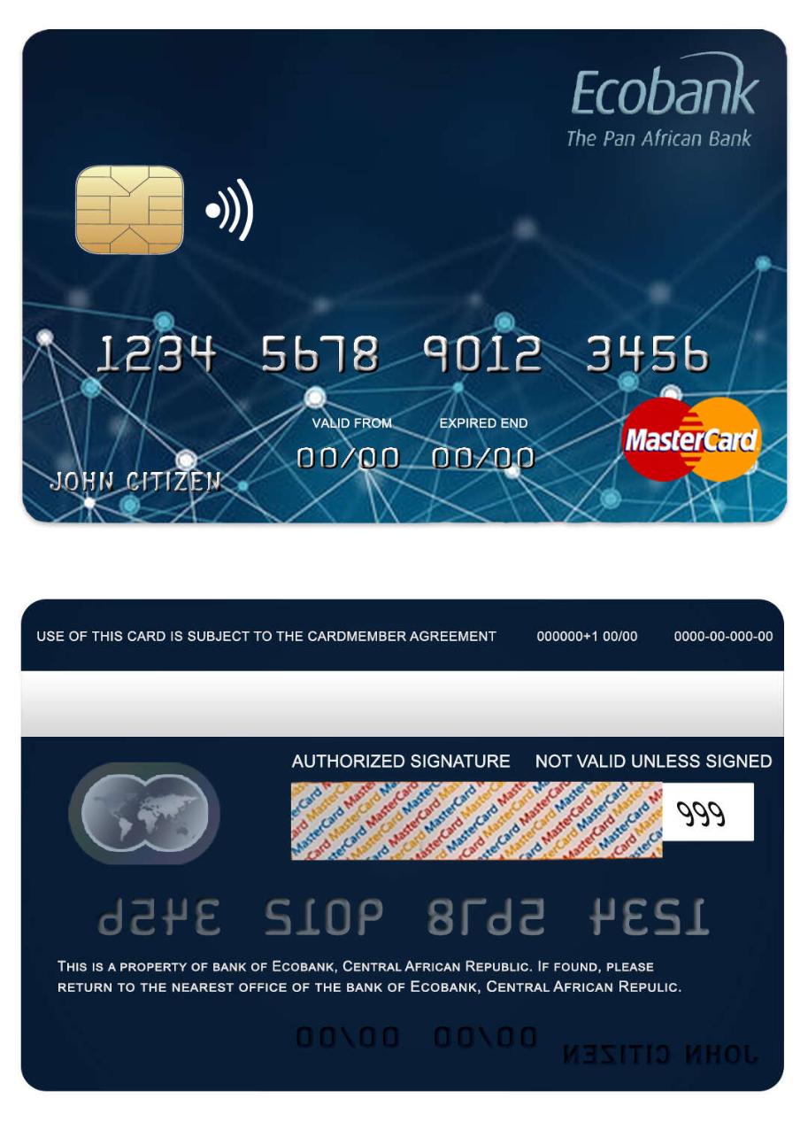 Editierbare Herunterladen Zentralafrikanische Republik Ecobank Bank Mastercard Photoshop Vorlage