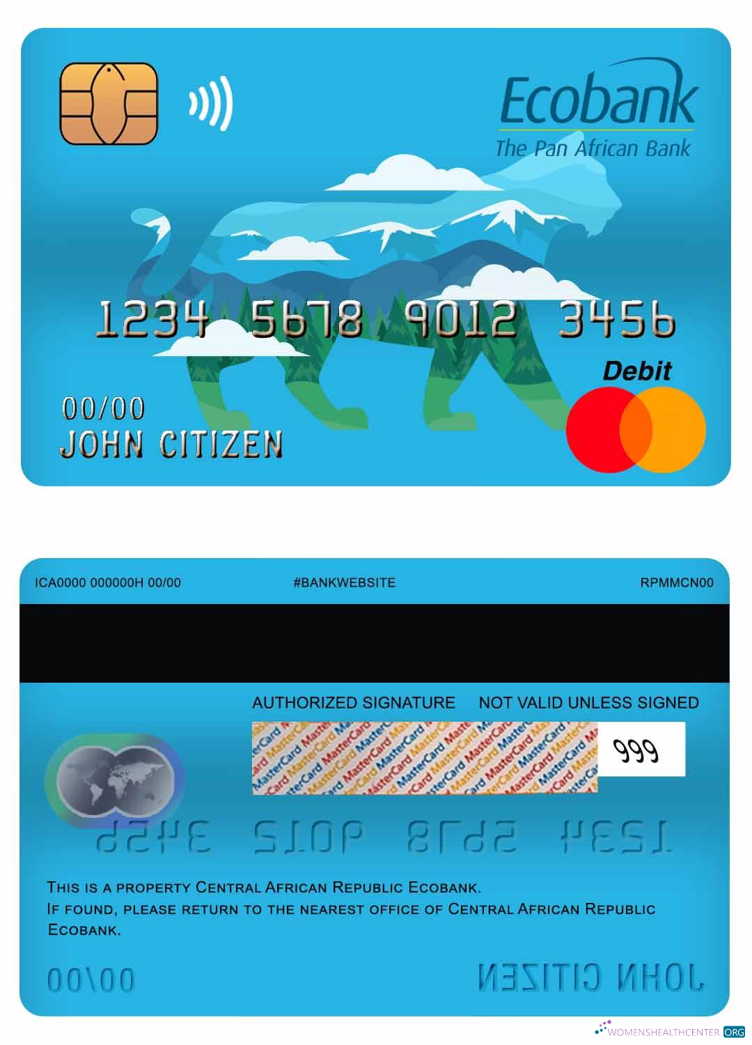 Professionelle Herunterladen Zentralafrikanische Republik Ecobank Master Debit Karte Photoshop Vorlage