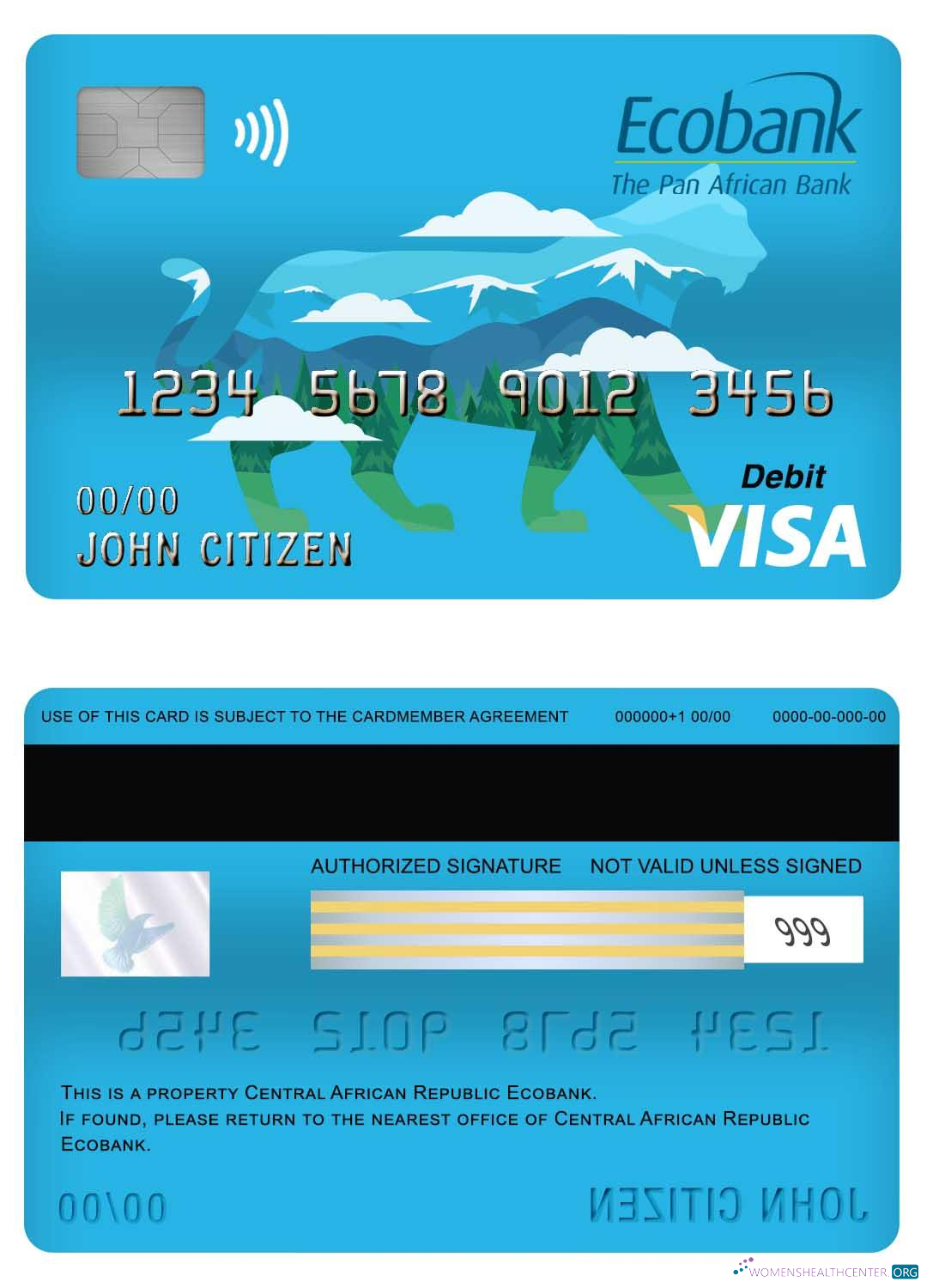 Realistische Herunterladen Zentralafrikanische Republik Ecobank Visa Debit Karte Photoshop Vorlage