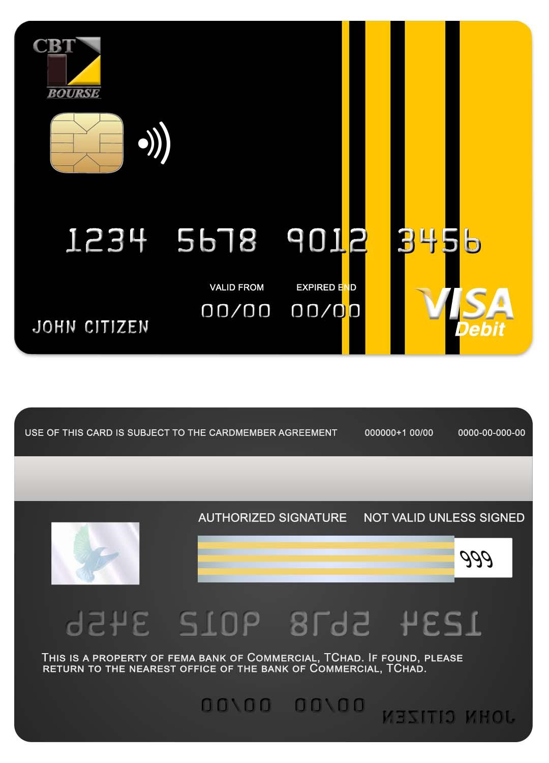Realistische Herunterladen Tschad Kommerziell Bank TChad Visa Karte Photoshop Vorlage
