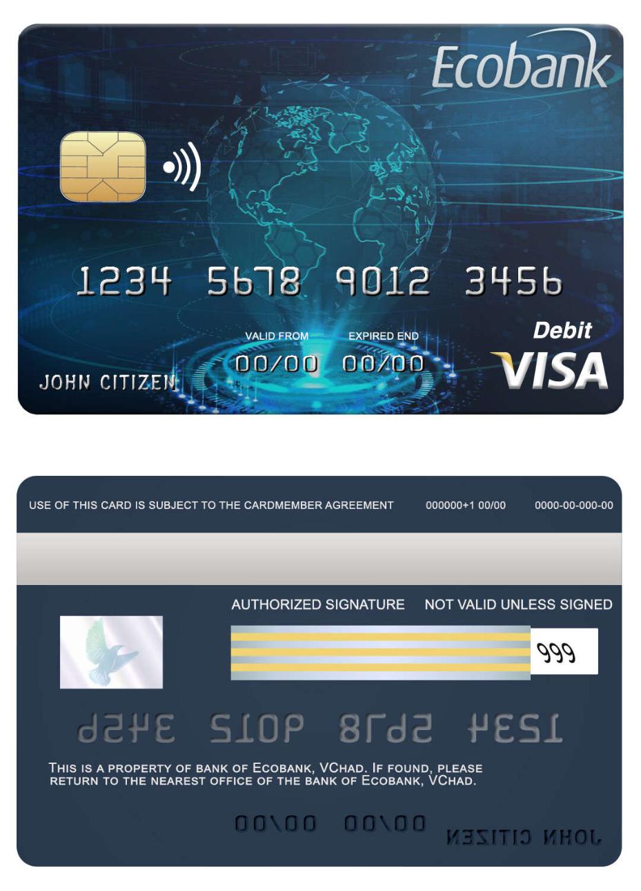 Professionelle Herunterladen Tschad Ecobank Bank Visa Karte Photoshop Vorlage