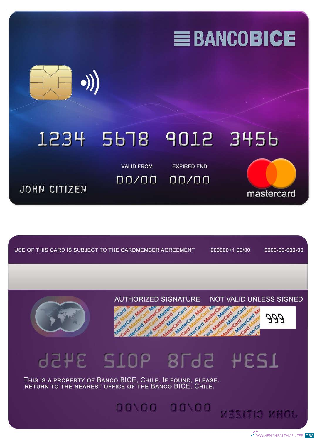 Hochwertige Herunterladen Chile BICE Bank Mastercard Photoshop Vorlage