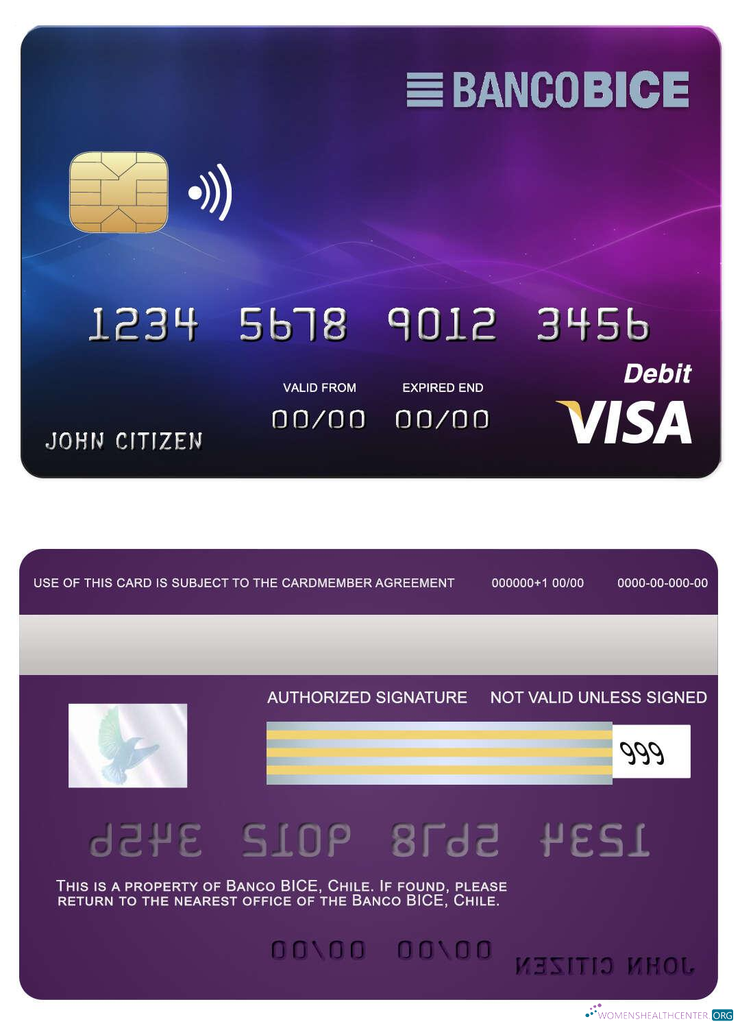 Premium Herunterladen Chile BICE Bank Visa Karte Photoshop Vorlage