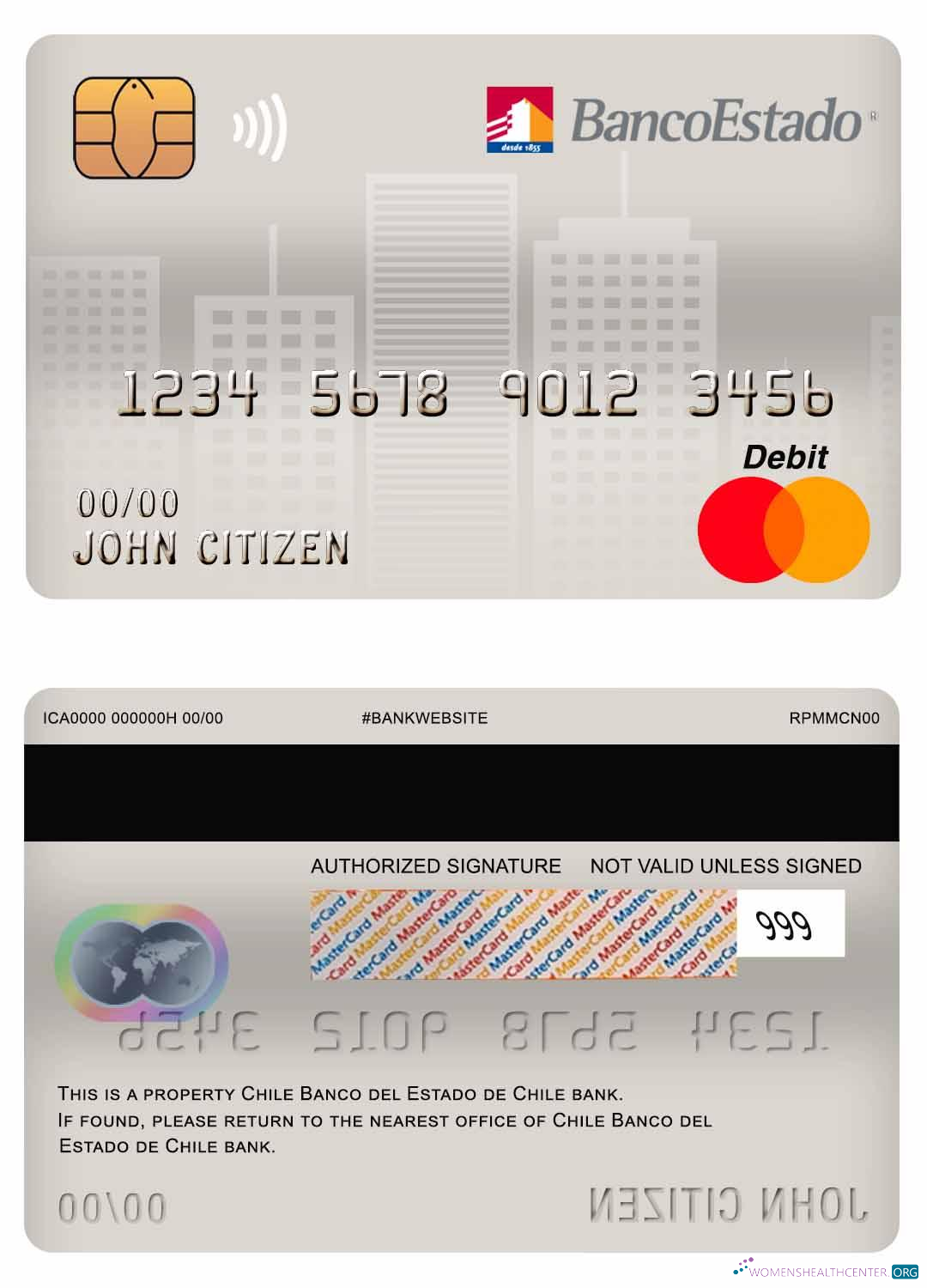 Editierbare Herunterladen Chile Banco Del Estado de Chile Bank Master Debit Karte Photoshop Vorlage
