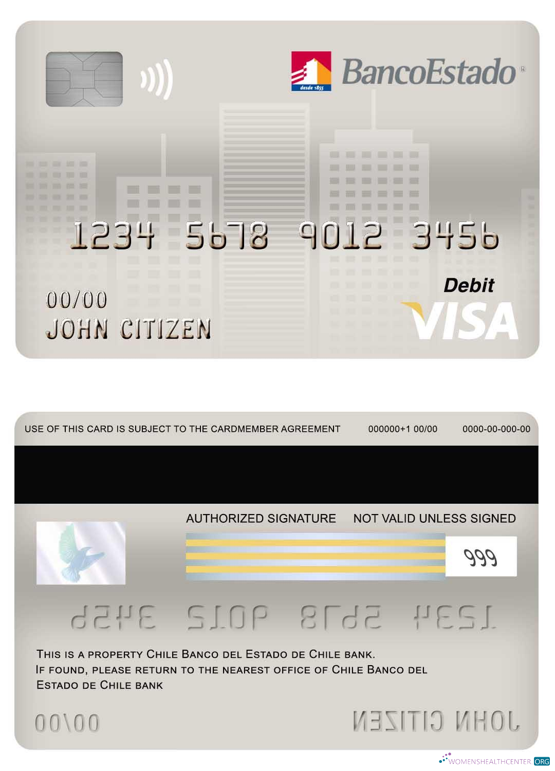 Realistische Herunterladen Chile Banco Del Estado de Chile Bank Visa Debit Karte Photoshop Vorlage
