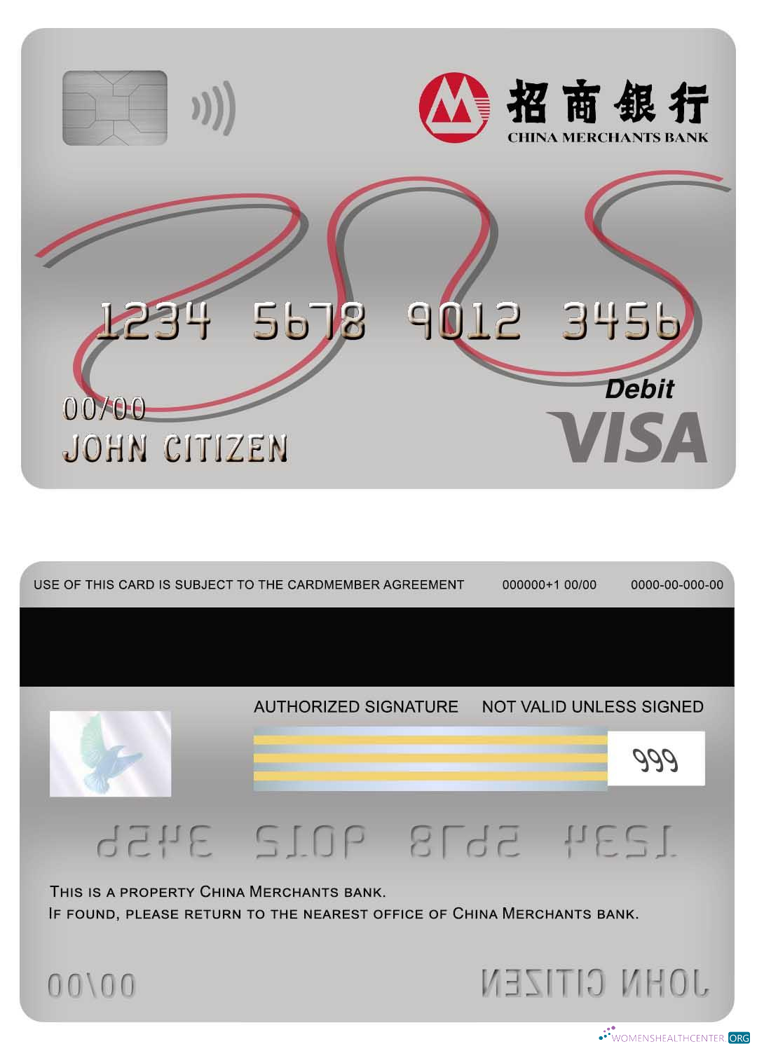 Editierbare Herunterladen China Merchants Bank Visa Debit Karte Photoshop Vorlage