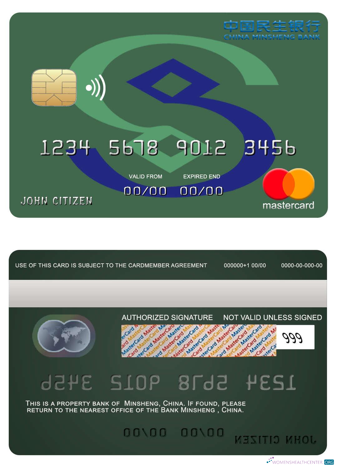 Editierbare Herunterladen China Minsheng Bank Mastercard Photoshop Vorlage