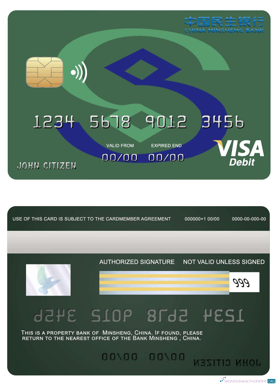 Realistische Herunterladen China Minsheng Bank Visa Karte Photoshop Vorlage