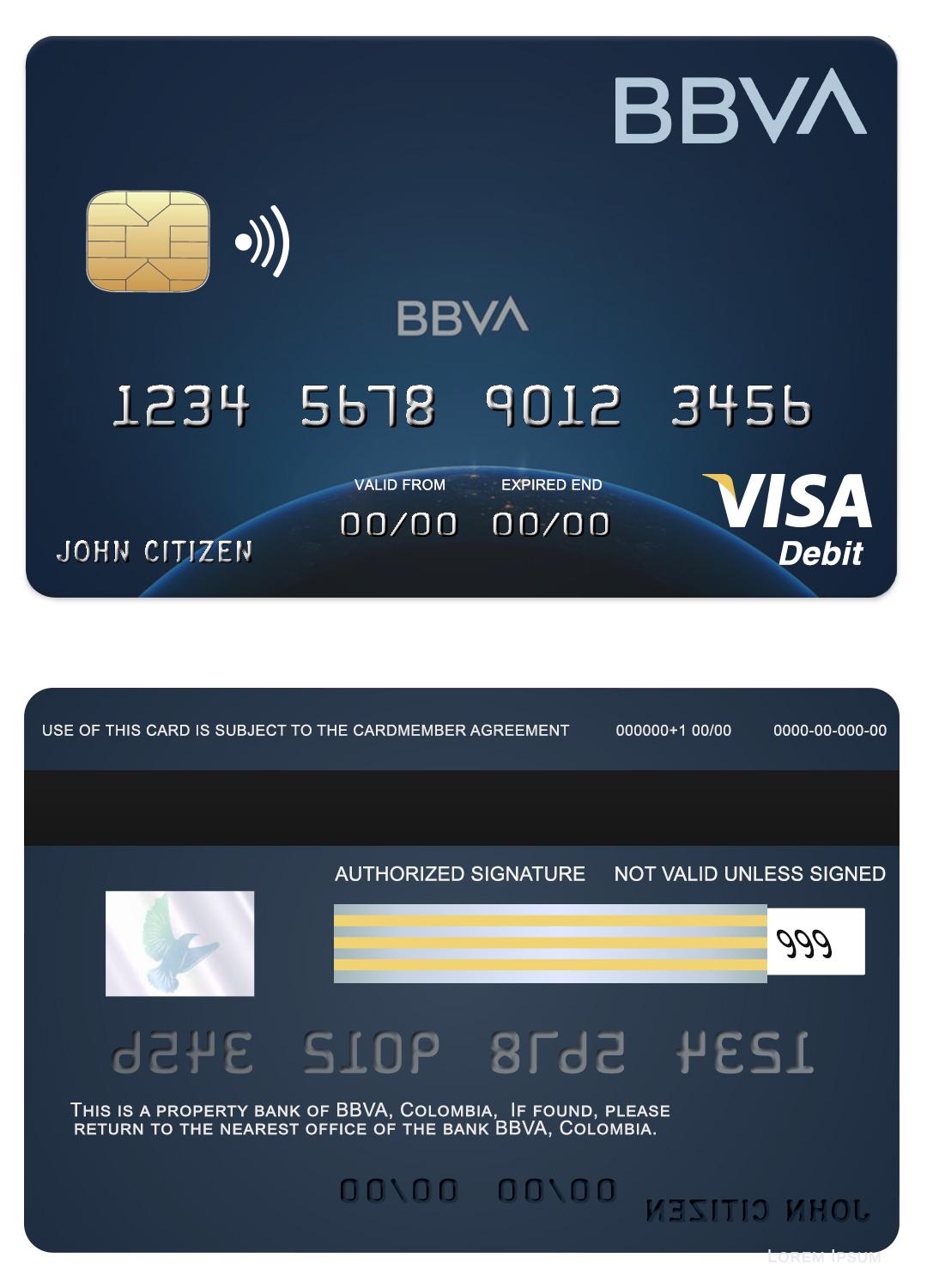 Premium Herunterladen Kolumbien BBVA Bank Visa Karte Photoshop Vorlage