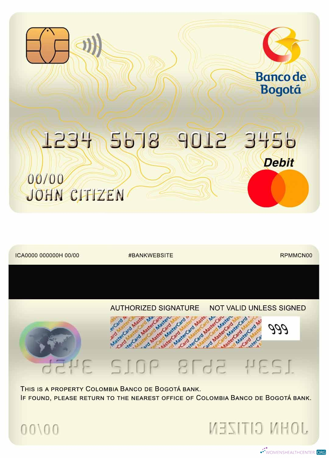 Realistische Herunterladen Kolumbien Banco de Bogotá Bank Master Debit Karte Photoshop Vorlage