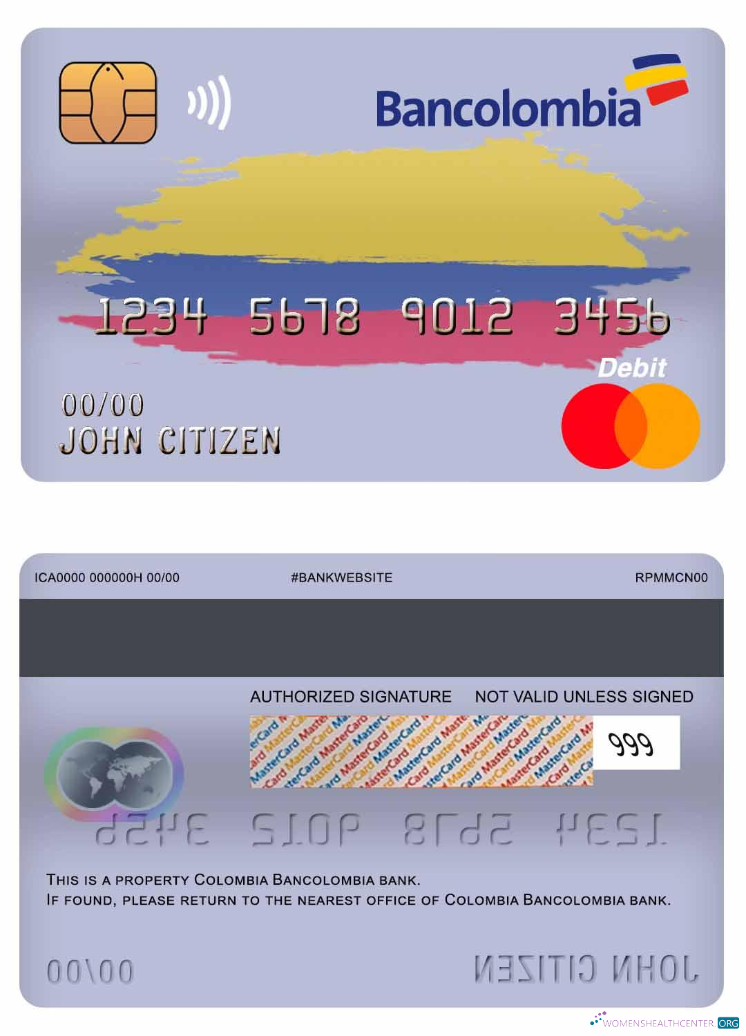 Hochwertige Herunterladen Kolumbien Bancolombia Bank Master Debit Karte Photoshop Vorlage