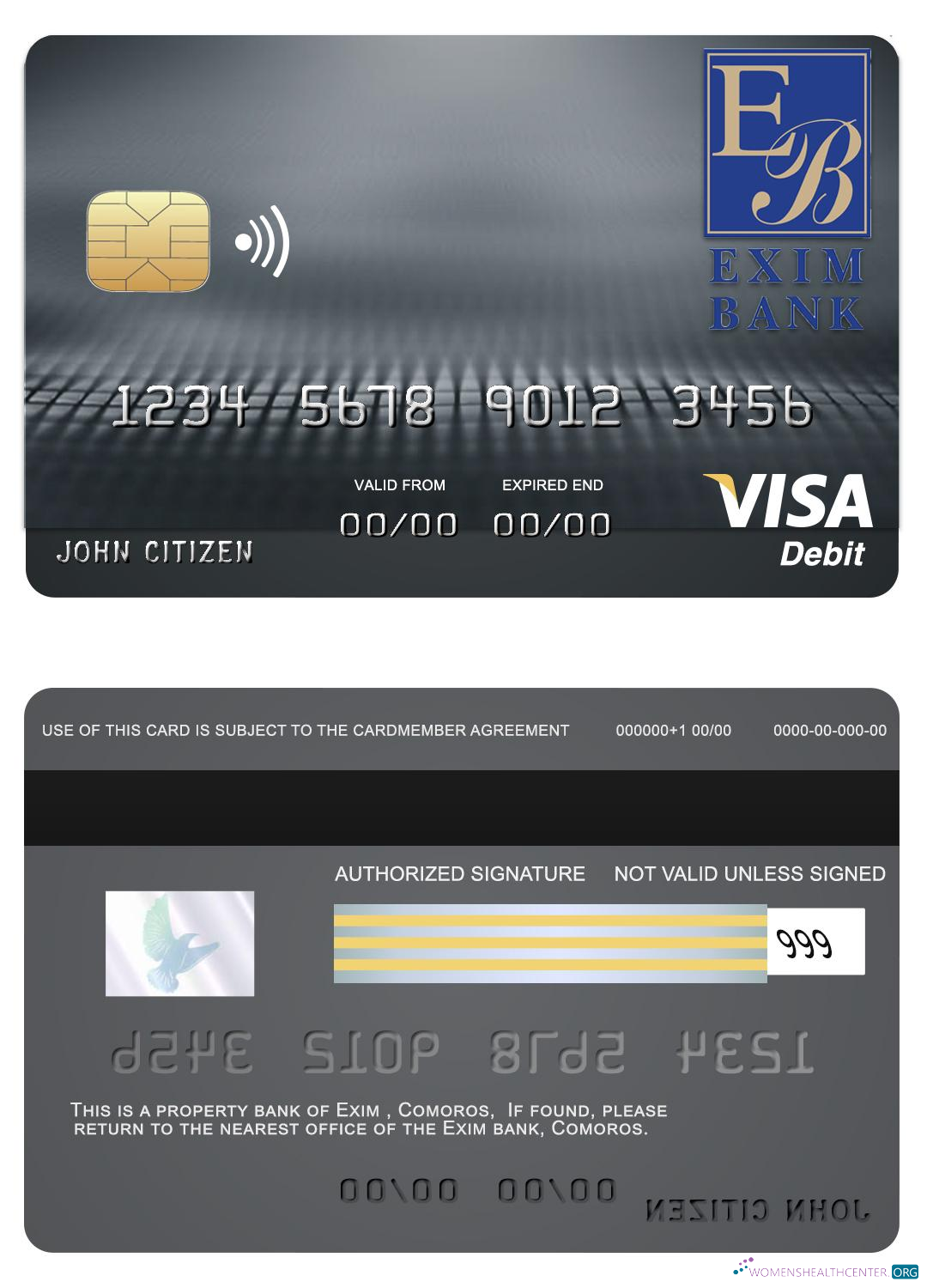 Hochwertige Herunterladen Komoren Exim Bank Visa Karte Photoshop Vorlage