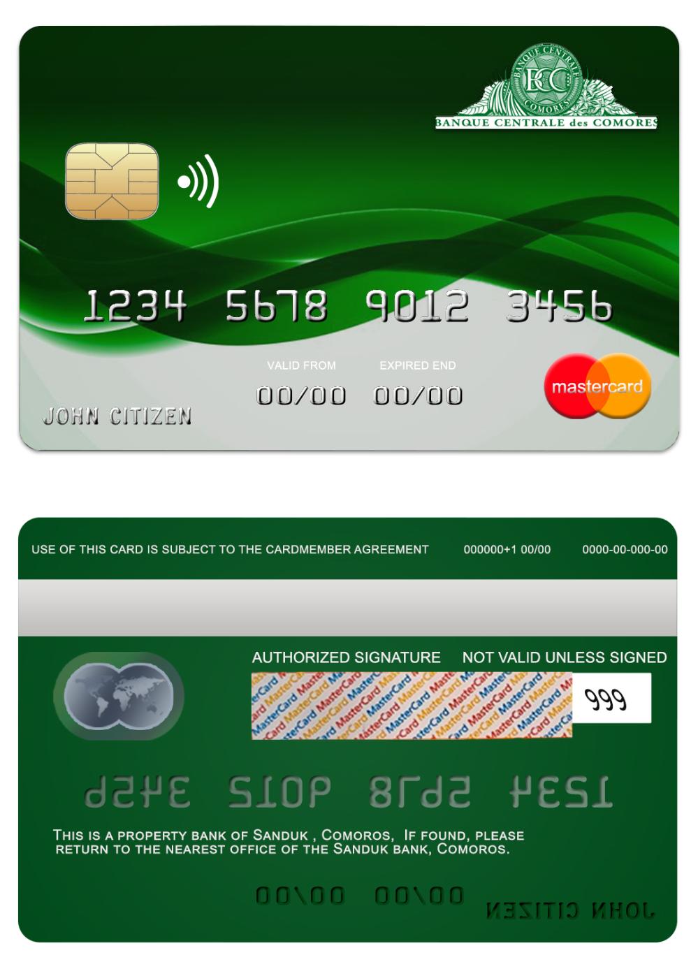 Hochwertige Herunterladen Komoren Sanduk Bank Mastercard Photoshop Vorlage