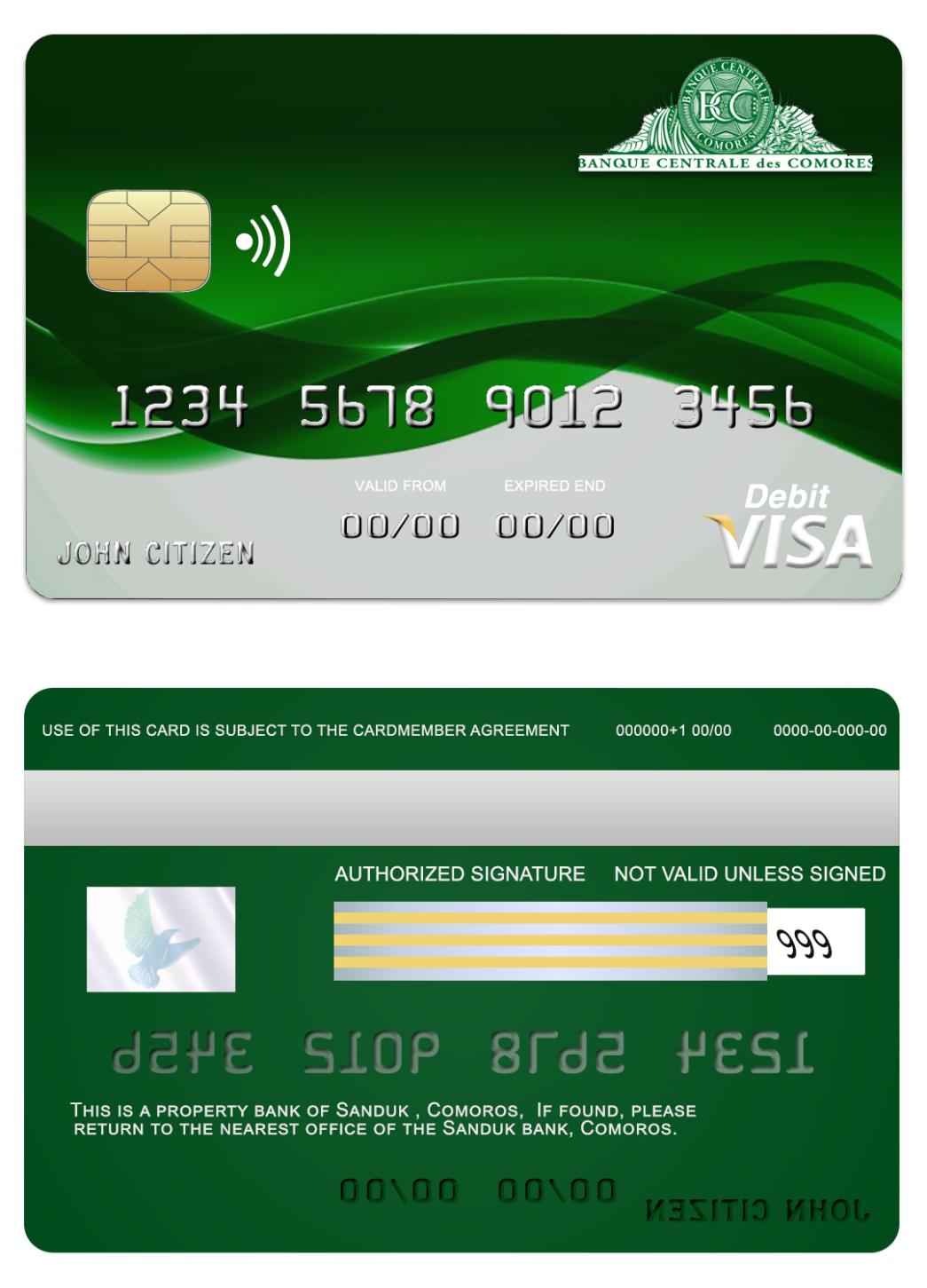 Editierbare Herunterladen Komoren Sanduk Bank Visa Karte Photoshop Vorlage