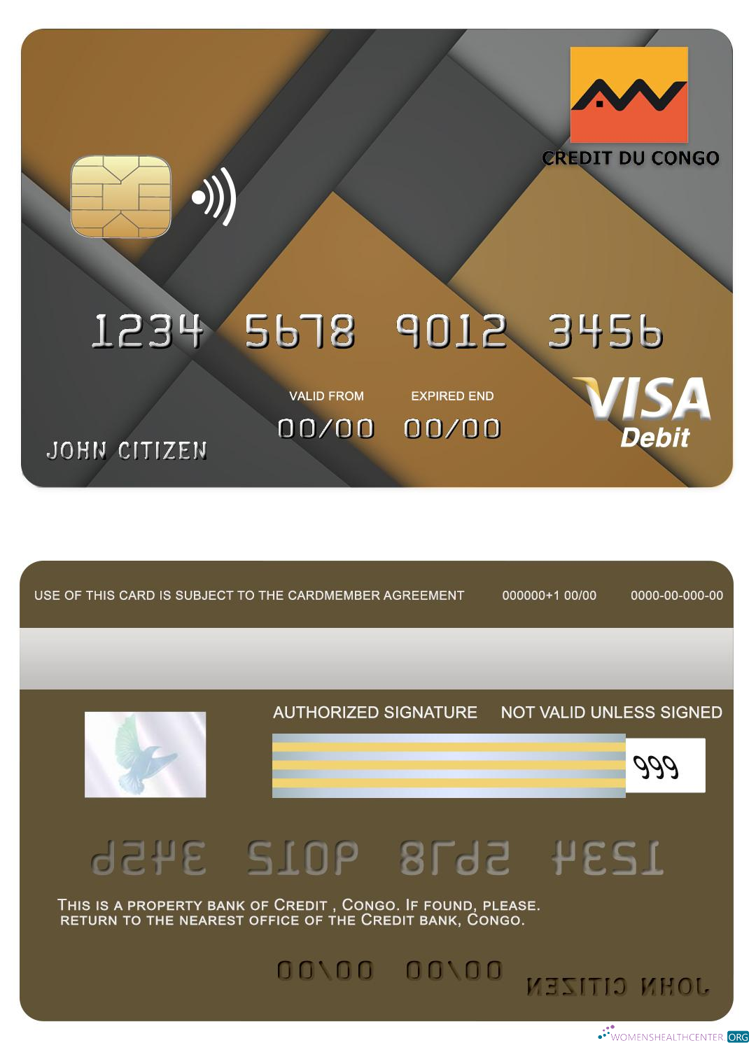 Realistische Herunterladen Kongo Kredit Bank Visa Karte Photoshop Vorlage