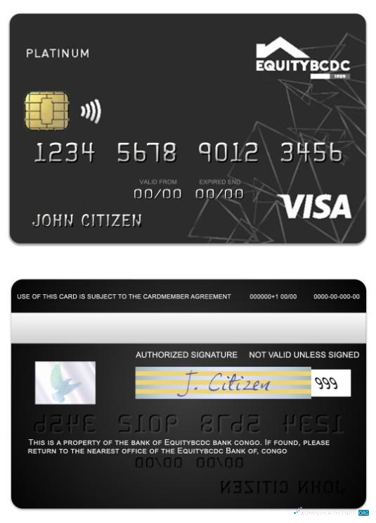 Realistische Herunterladen Kongo EquityBCDC Bank Visa Debit Platin Karte Photoshop Vorlage