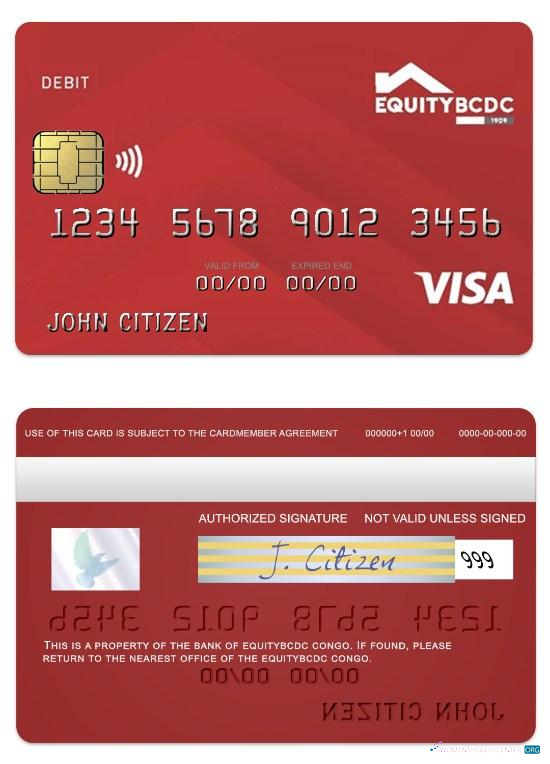 Editierbare Herunterladen Kongo EquityBCDC Bank Visa Classic Debit Karte Photoshop Vorlage