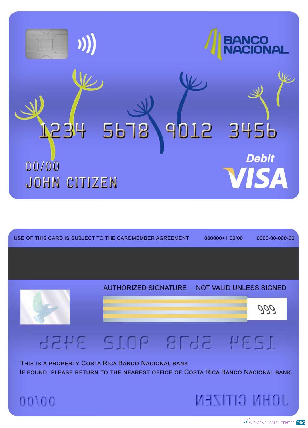 Editierbare Herunterladen Costa Rica Banco Nacional Bank Visa Debit Karte Photoshop Vorlage