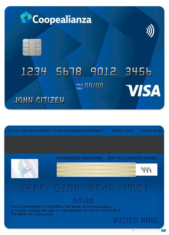 Editierbare Herunterladen Costa Rica Coopealianza Visa Classic Karte Photoshop Vorlage