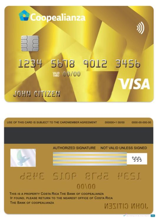 Editierbare Herunterladen Costa Rica Coopealianza Visa Gold Karte Photoshop Vorlage
