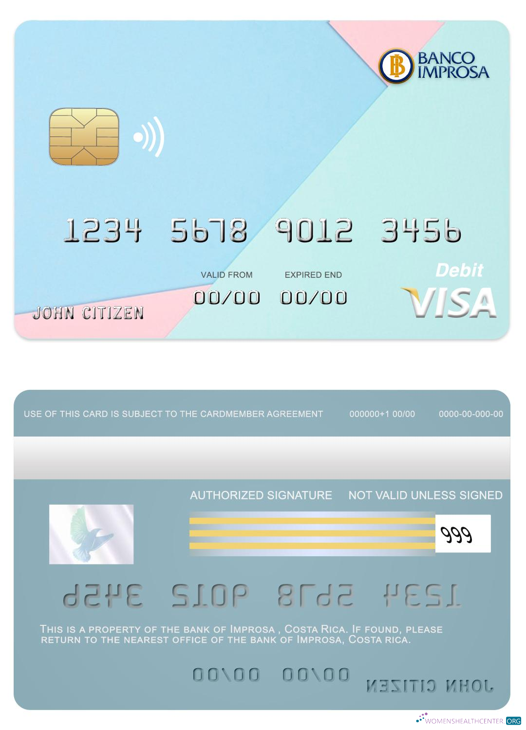 Professionelle Herunterladen Costa Rica Improsa Bank Visa Karte Photoshop Vorlage