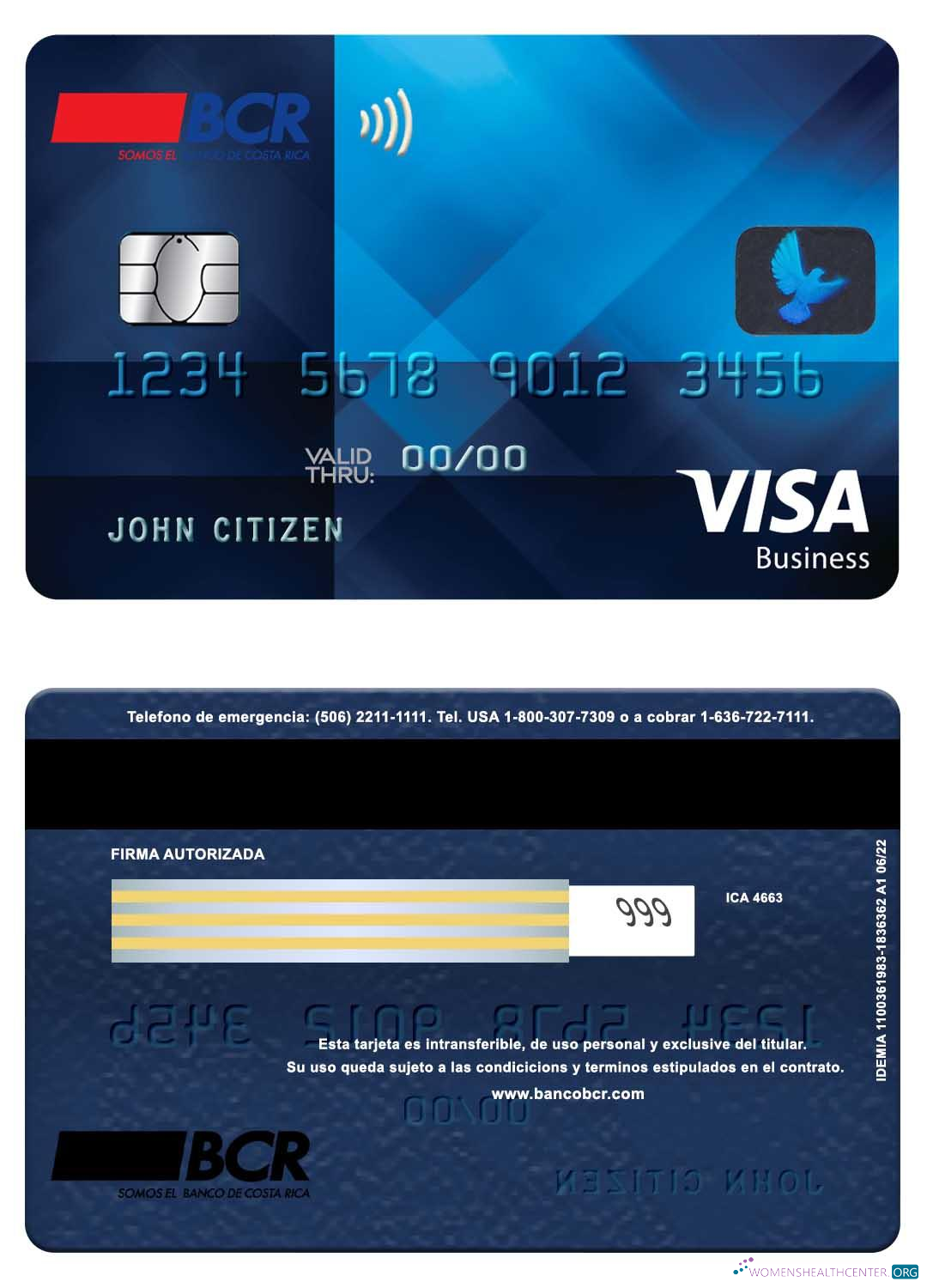 Editierbare Herunterladen Costa Rica The Bank von Costa Rica (BCR) Visa Geschäftlich Karte Photoshop Vorlage