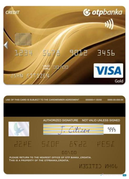 Realistische Herunterladen Kroatien OTP Banka Visa Gold Charge Karte Photoshop Vorlage