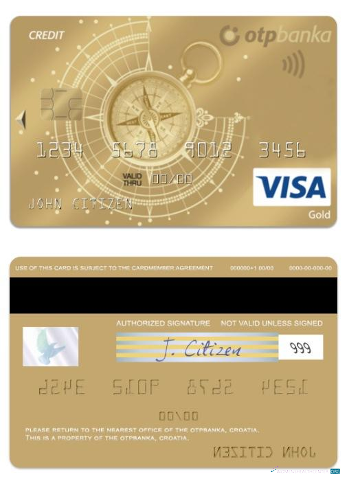 Editierbare Herunterladen Kroatien OTP Banka Visa Gold Kredit Karte Photoshop Vorlage