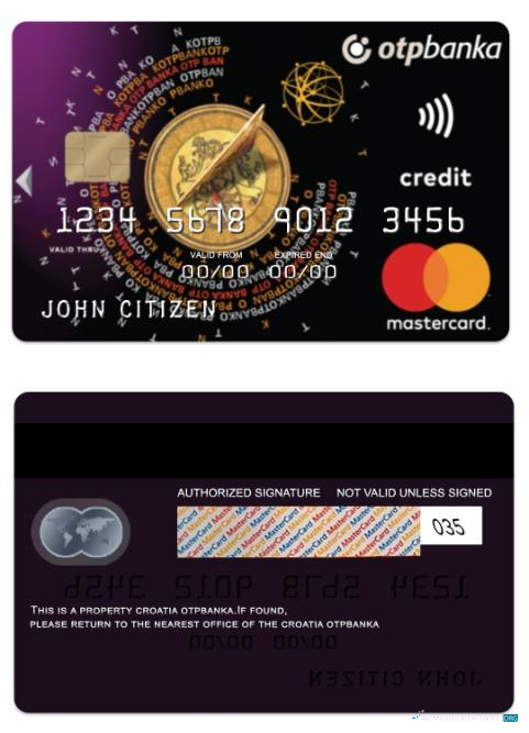 Editierbare Herunterladen Kroatien OTP Banka Mastercard Standard Charge Karte Photoshop Vorlage