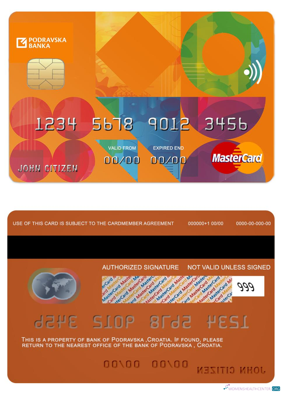 Realistische Herunterladen Kroatien Podravska Bank Mastercard Photoshop Vorlage