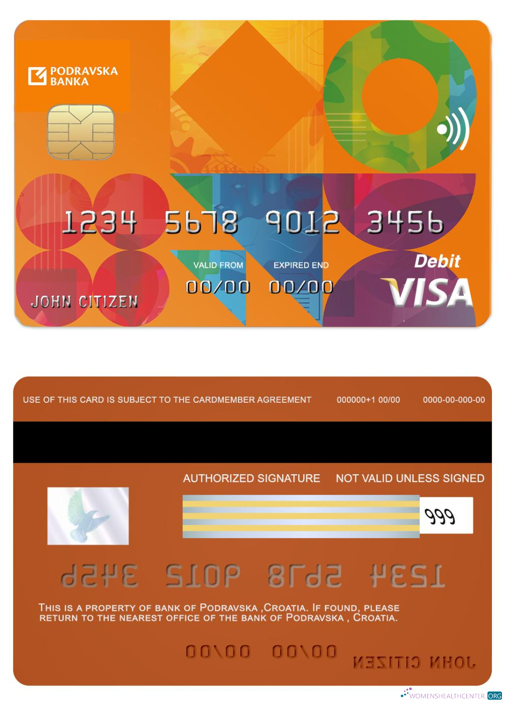 Hochwertige Herunterladen Kroatien Podravska Bank Visa Karte Photoshop Vorlage