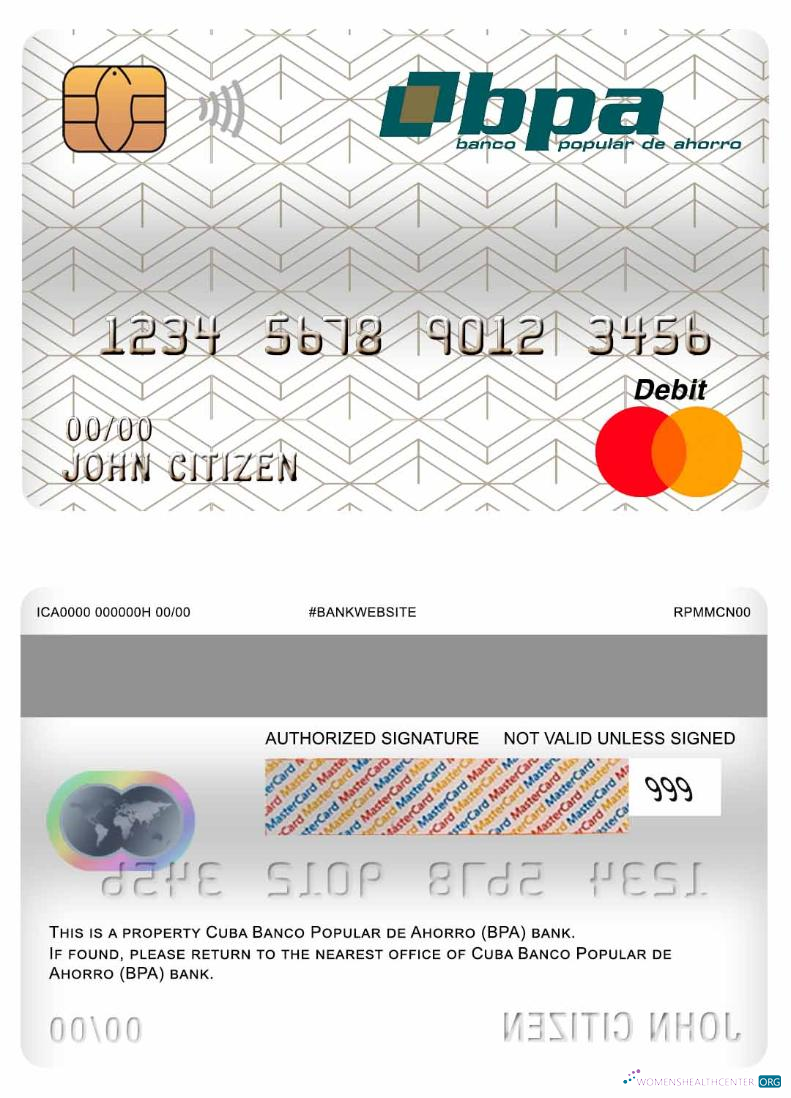 Editierbare Herunterladen Kuba Banco Popular de Ahorro (BPA) Bank Master Debit Karte Photoshop Vorlage
