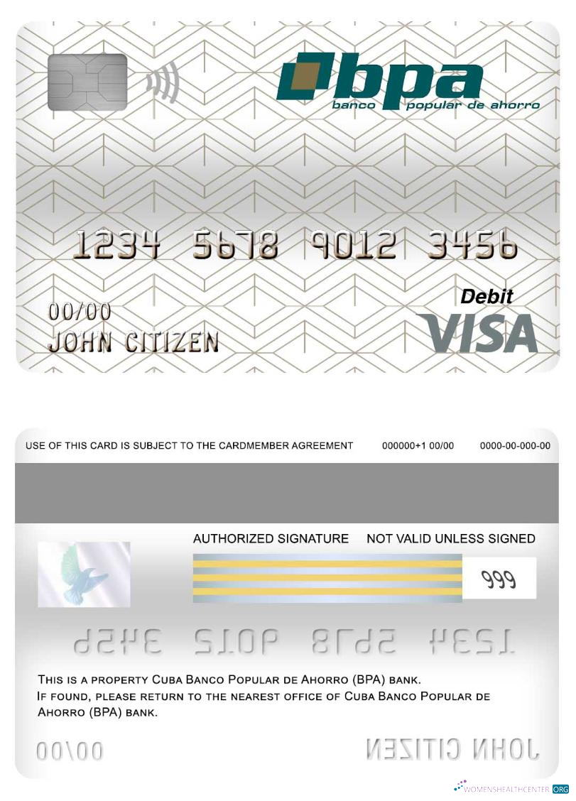 Professionelle Herunterladen Kuba Banco Popular de Ahorro (BPA) Bank Visa Debit Karte Photoshop Vorlage