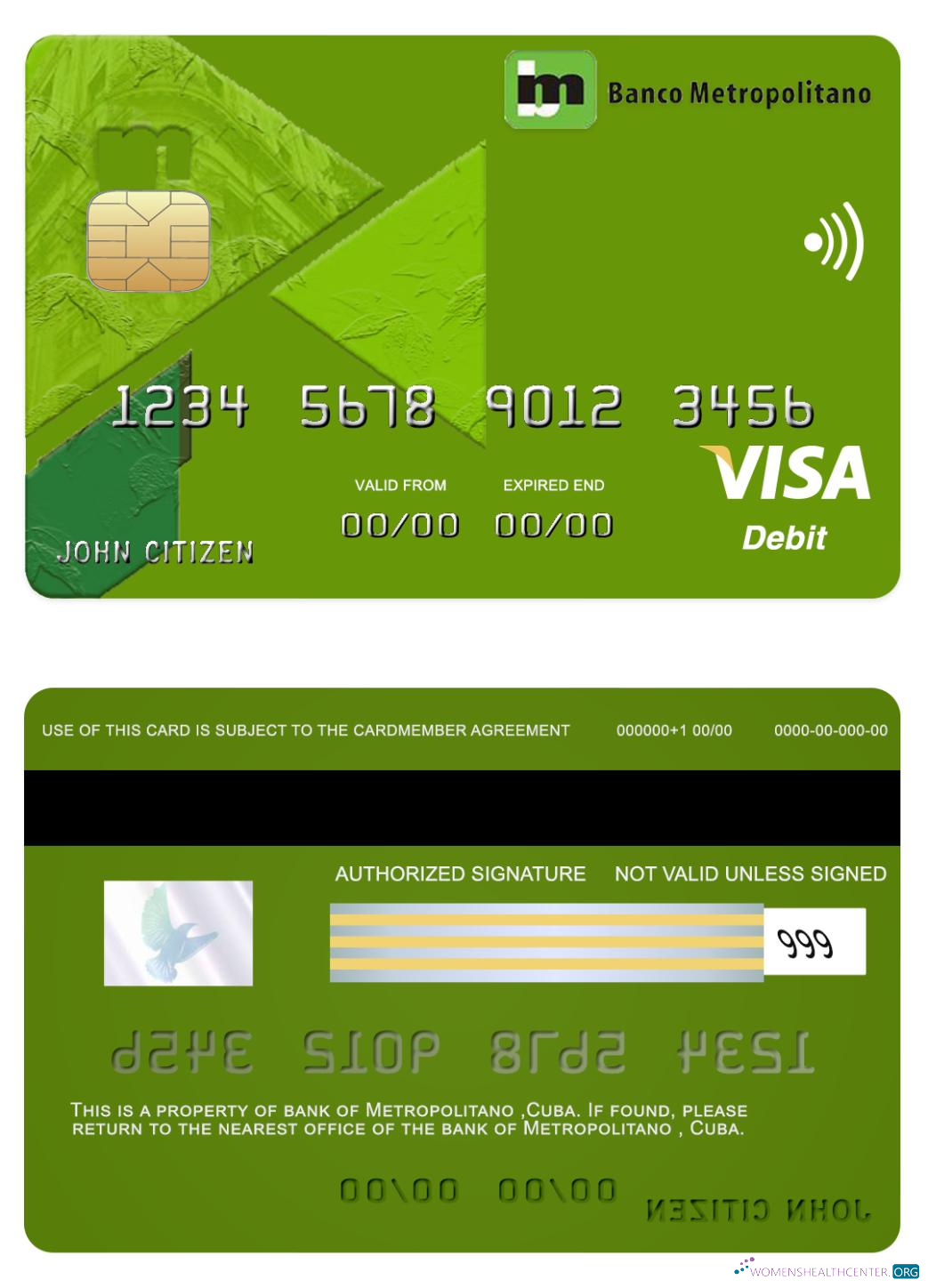 Editierbare Herunterladen Kuba Metropolitano Bank Visa Karte Photoshop Vorlage